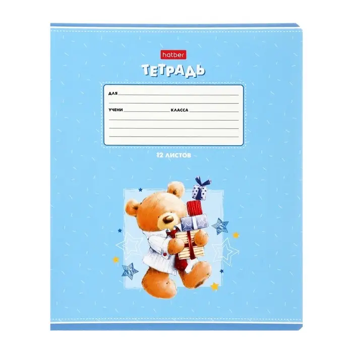 Тетрадь 12 листов в клетку на скрепке &laquo;Веселые мишки&raquo;, МИКС