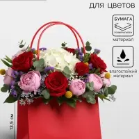 Сумка переноска для цветов, влагостойкая, красная, 22&times;10.5&times;13.5 см