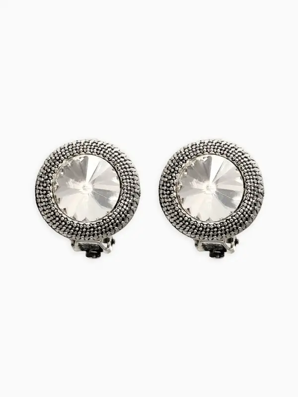 Клипсы Клипсы "Винтаж" круг страз, цвет белый в чернёном серебре