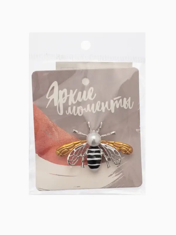 Брошь &laquo;Пчела&raquo;, крупная, чёрная, белый в серебре