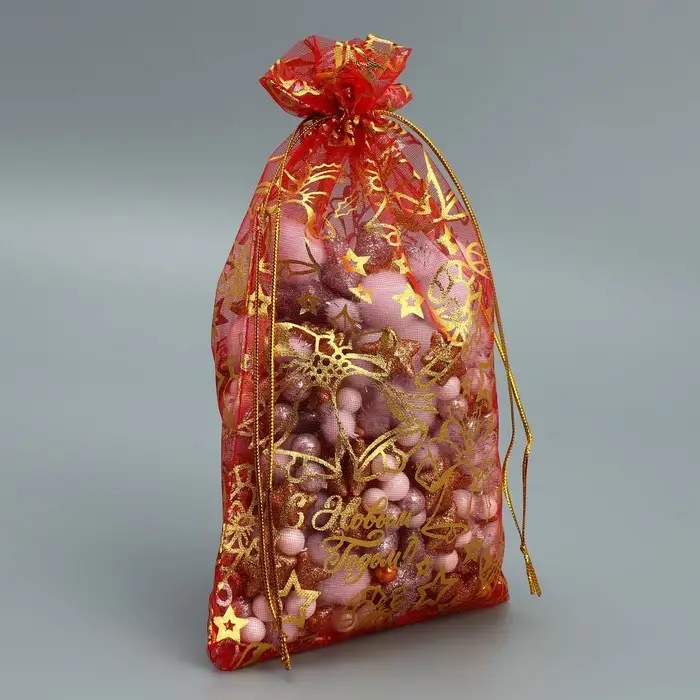 Мешочек подарочный органза «Новогодние игрушки», 16 х 24 см +/- 1.5 см Мешочек подарочный органза «Новогодние игрушки», 16 х 24 см +/- 1.5 см