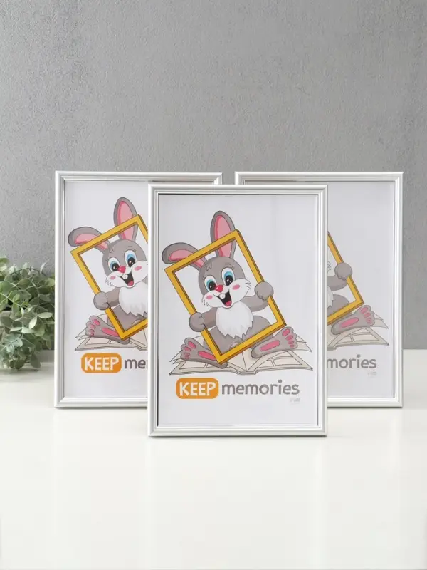 Фоторамка Фоторамка "Гамма" 21х30 см, с подножкой, набор 3 шт, (пластиковый экран), серебро