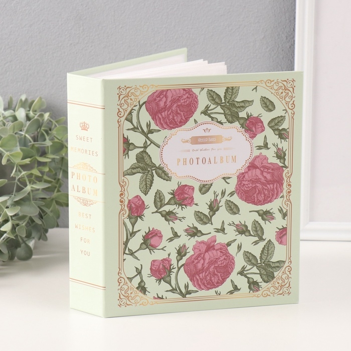 Фотоальбом на 80 фото 10х15 см Фотоальбом на 80 фото 10х15 см "Цветочный прованс" в коробке зелёный 5х19х23 см