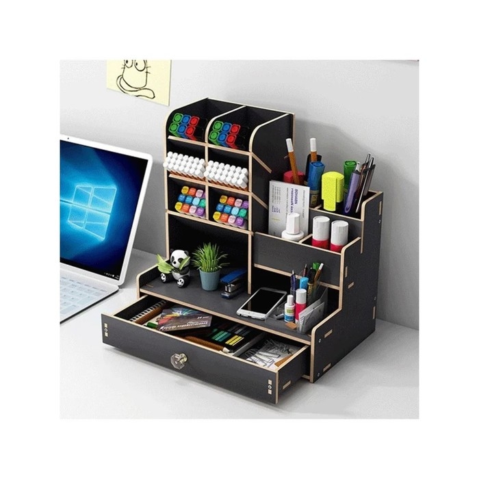 Органайзер - подставка настольный deVENTE. Elrix 24,5 x 15 x 25,5 см, МДФ, чёрный, картонная коробка