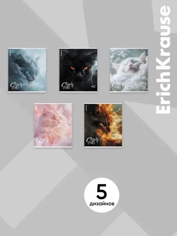 Тетрадь 48 листов в клетку ErichKrause Cloudy Cats, МИКС
