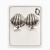 Серьги клипсы для ушей QF &laquo;Ракушка&raquo;, цвет чернёное серебро