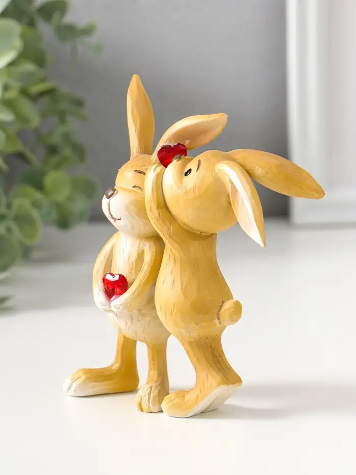 Сувенир полистоун "Зайчики с сердечком - хочешь расскажу секрет?" 12,5 см