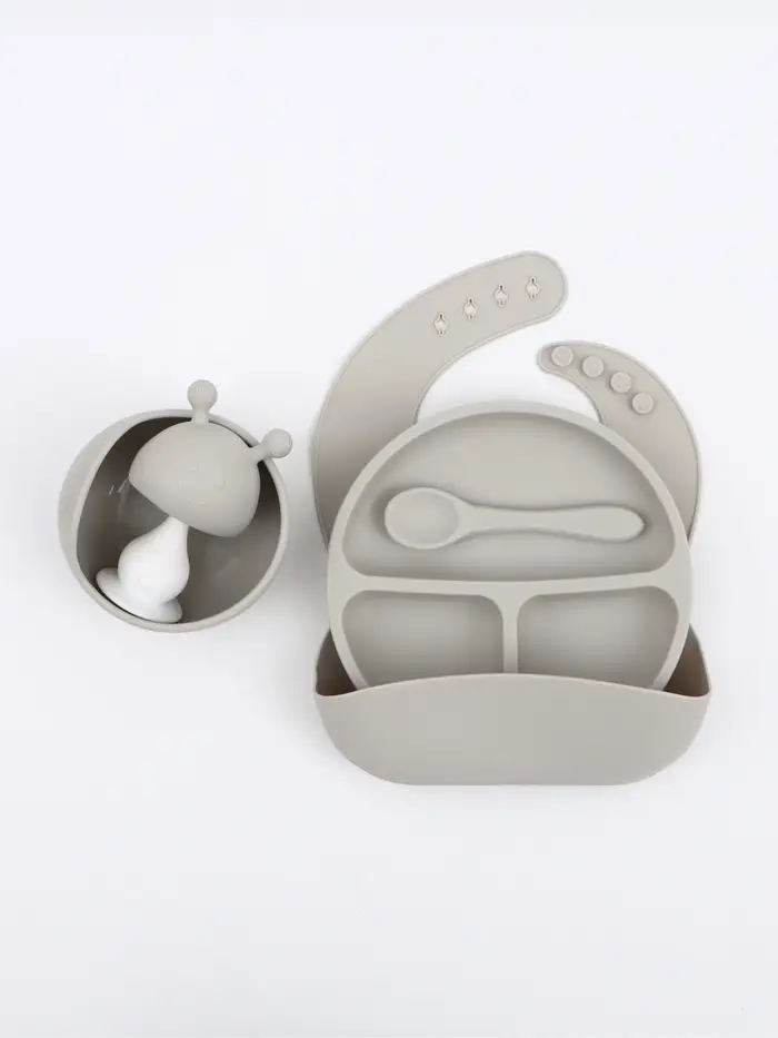 Набор детской посуды для кормления силиконовый с прорезывателем, 5 предм., M&B