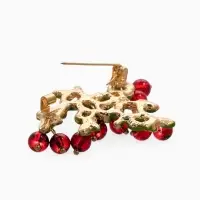 Брошь "Куст Вишни", цвет бордово-зелёный в золоте Брошь "Куст Вишни", цвет бордово-зелёный в золоте