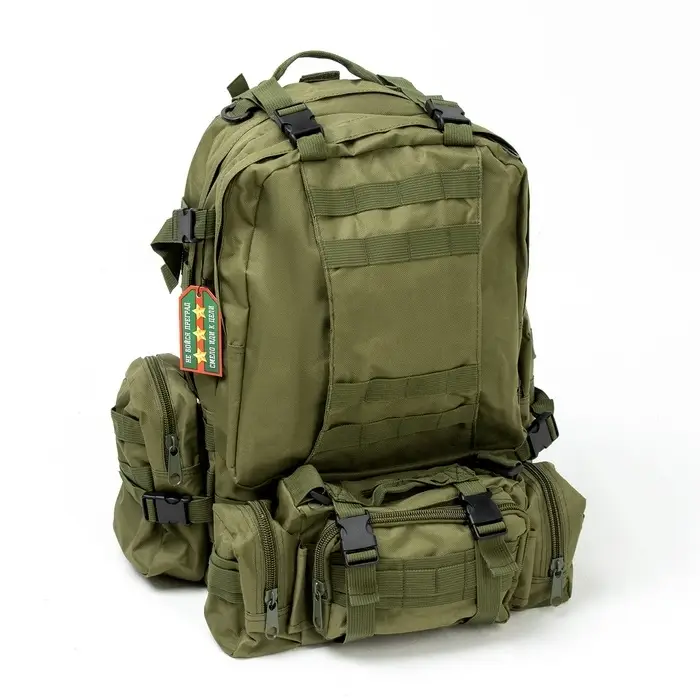 Рюкзак тактический туристический Storm tactic, 50 л, с карманами, однотонный, оливковый