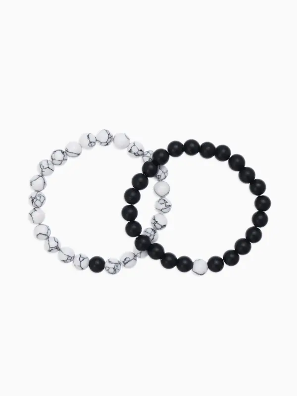 Набор браслетов 2 шт. шар №8 &laquo;Агат&raquo;, чёрно-белый