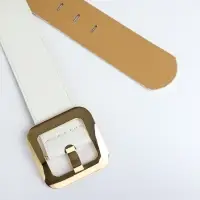 Ремень женский, 110&times;4.8 см, квадратная пряжка, золотистая, белый