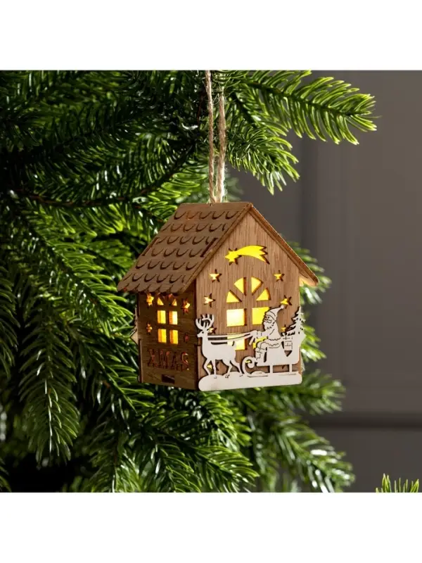 Ёлочная игрушка &laquo;Домик с Дедом Морозом на санках&raquo;, 8&times;7&times;5.5 см, от батареек, свечение тёплое белое