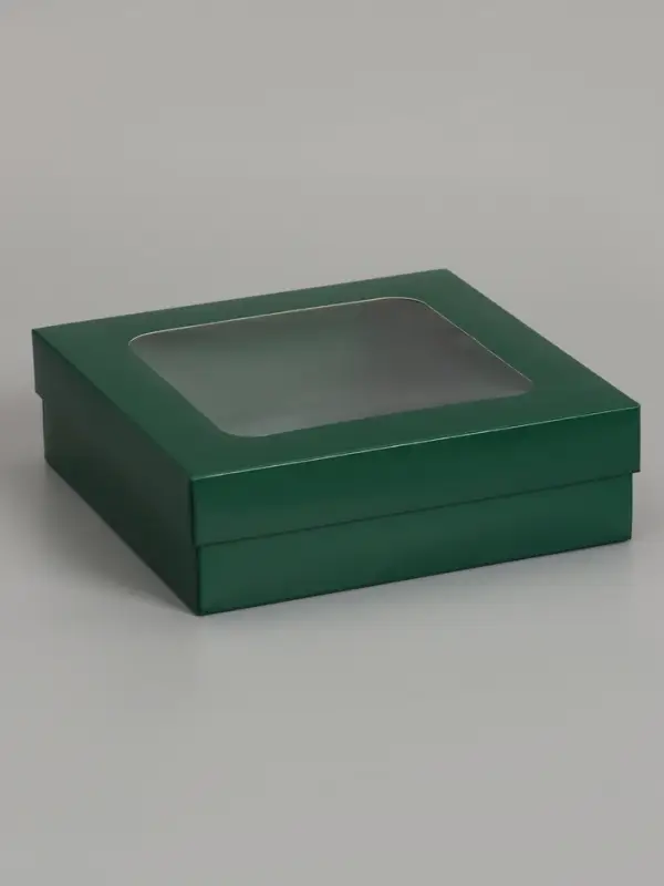Коробка складная, крышка-дно, армейский зелёный, с окном 20&times;20&times;6 см