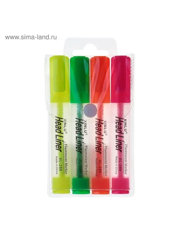 Набор маркеров-текстовыделителей, 4 цвета, наконечники скошенные, 5 мм