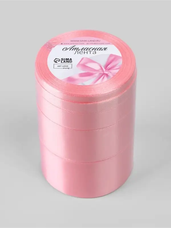Атласная лента, набор 5 шт., 6/10/20/40/50 мм, 23&plusmn;1 м, розовая №04