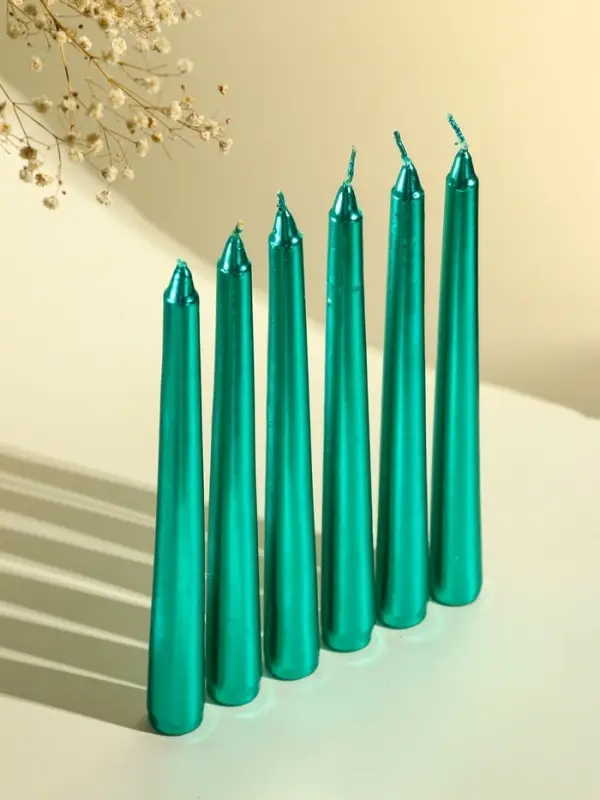 Свечи античные, 1.9&times;20 см, набор 6 шт., зелёный металлик