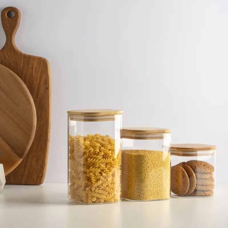 VETTA ЭКО Вуд Банка для хранения 750мл, 10,5х10х10см, стекло, бамбук