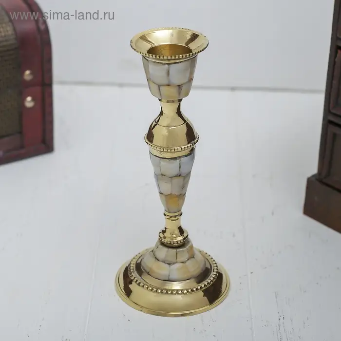 Подсвечник с перламутром  Подсвечник с перламутром "Замок" на 1 свечу, латунь 7,5х7,5х17 см