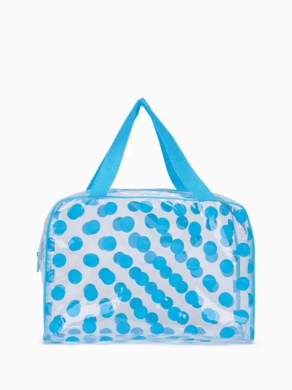 Косметичка-сумка на молнии для бассейна, с ручками, в горох, голубая