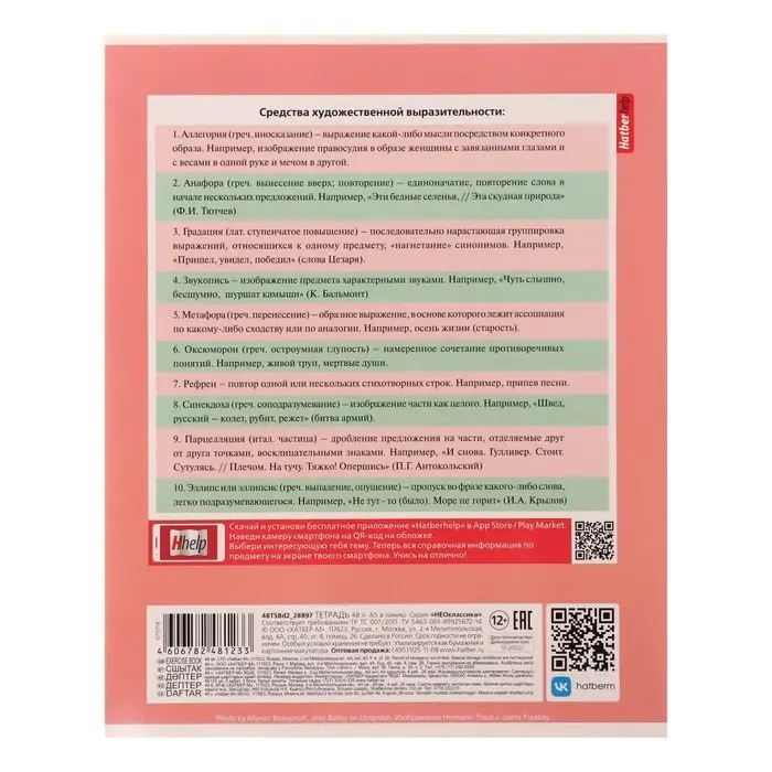 Тетрадь предметная, 48 листов в линейку "НЕОклассика", Для сочинений, обложка мелованный картон, со справочной информацией