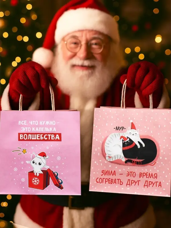 Пакеты подарочные крафтовые &laquo;Капелька волшебства&raquo;, набор 5 шт., 22&times;22&times;11 см