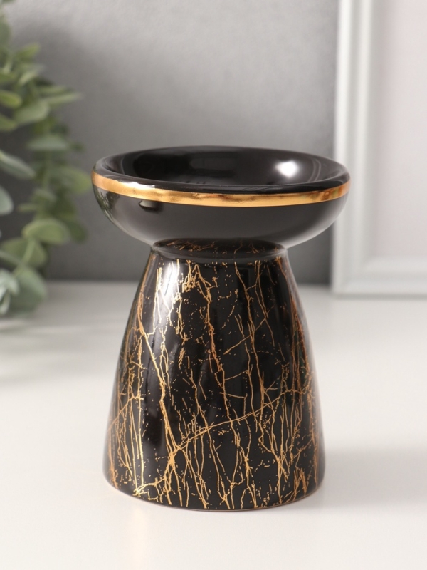 Аромалампа керамика Аромалампа керамика "Золотой кракелюр на чёрном" 9,3х9,3х11,8 см