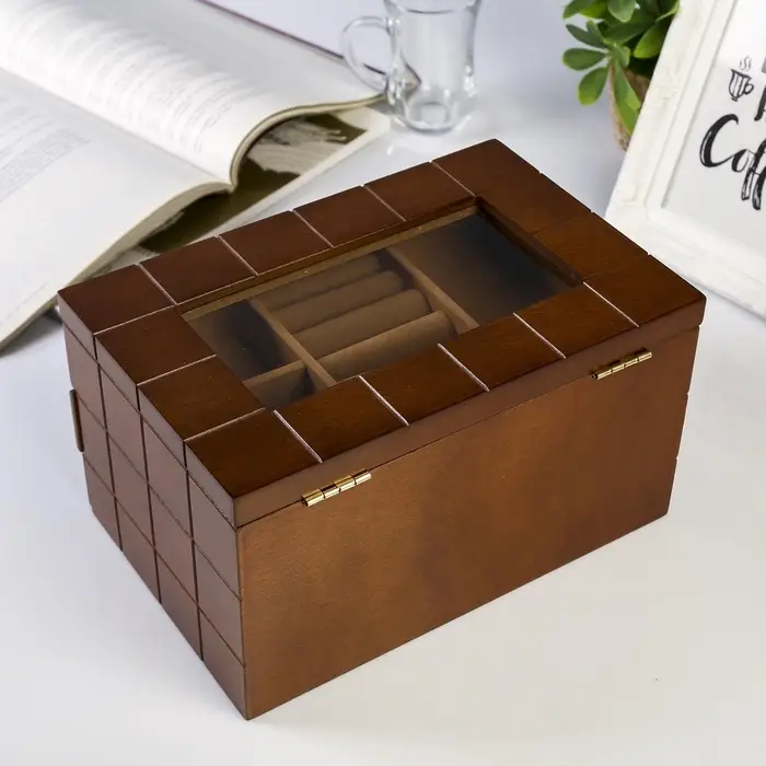Шкатулка для украшений &laquo;Клетка&raquo;, дерево, коричневая, 13.8&times;16.5&times;24 см