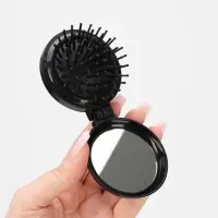 Расчёска массажная BLACK, складная, с зеркалом, d=6.5 см, МИКС