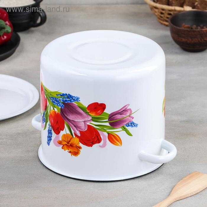 Кастрюля эмалированная цилиндрическая «Тюльпан Май», 5,5 л, с кнопкой, цвет белый Кастрюля эмалированная цилиндрическая «Тюльпан Май», 5,5 л, с кнопкой, цвет белый