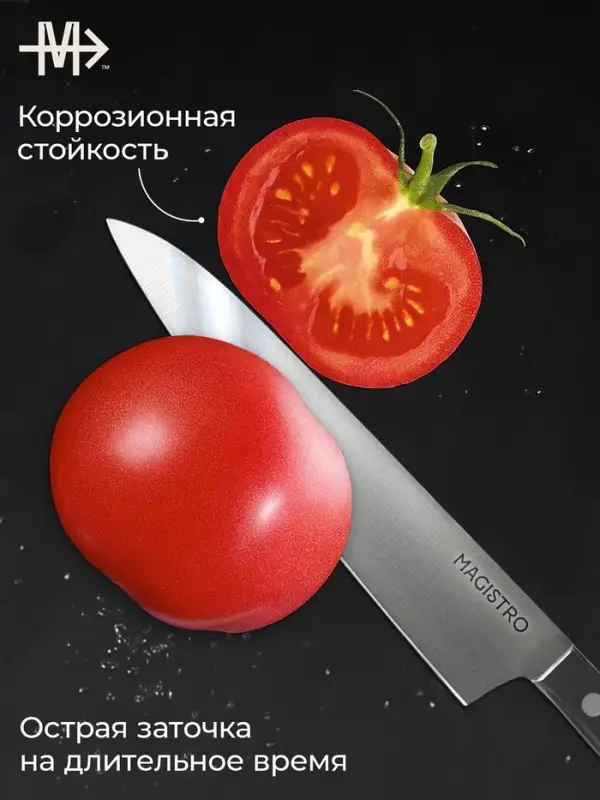 Нож кухонный универсальный Magistro Hinshitsu, нержавеющая сталь, лезвие 15.7 см, длина 29 см, чёрный