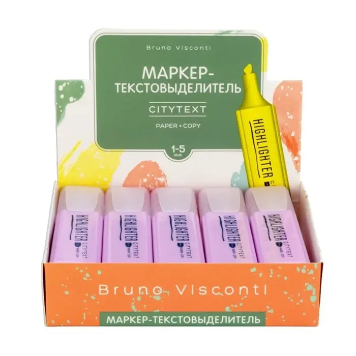 Маркер-текстовыделитель 5.0 мм, BrunoVisconti CityTex, нежно-сиреневый Маркер-текстовыделитель 5.0 мм, BrunoVisconti CityTex, нежно-сиреневый