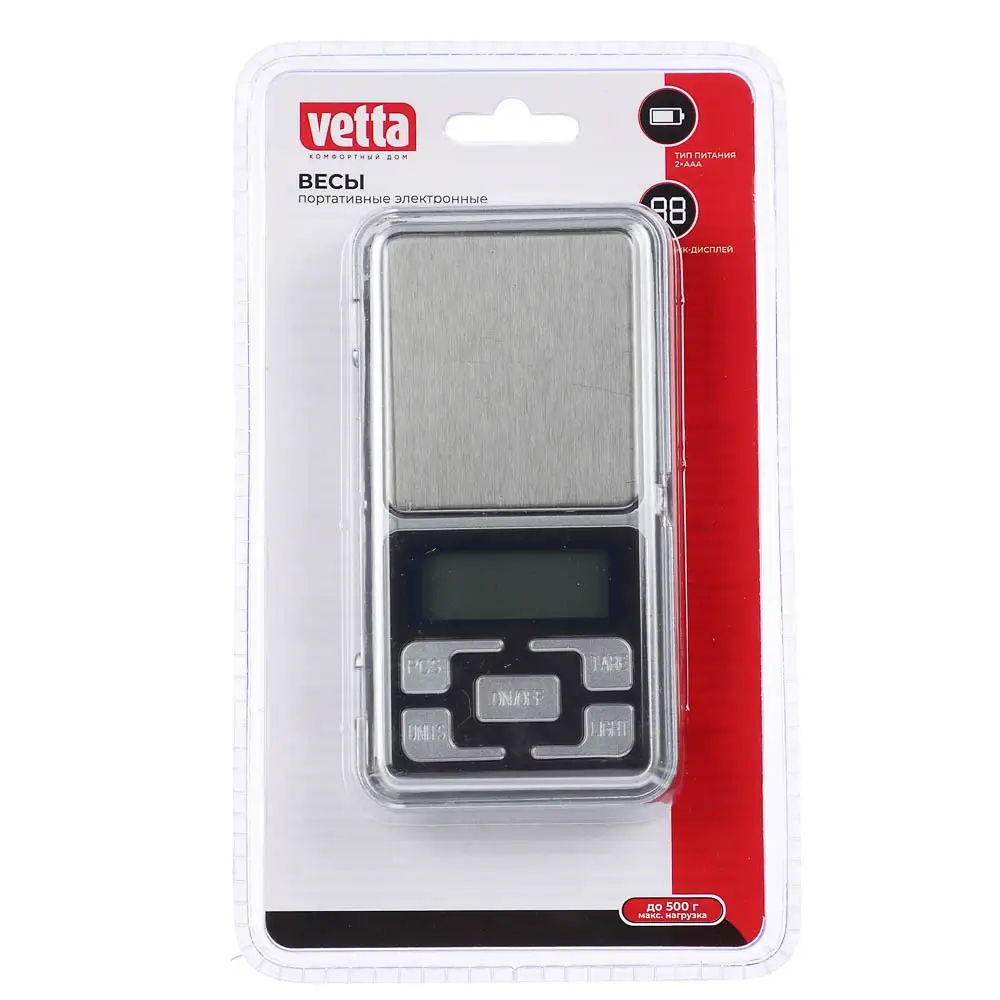 Весы портативные электронные тм VETTA, ЖК-дисплей, макс. нагр. 500гр, 2xААА