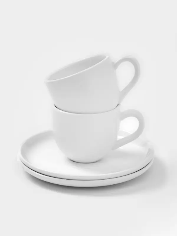 Чайный сервиз Magistro Mien, 2 персоны, 4 предмета: 2 чашки 200 мл, 2 блюдца d=16 см, фарфор, белый