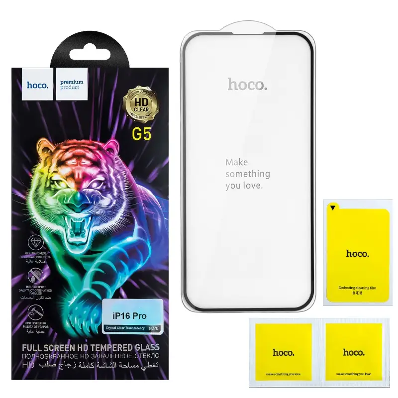 Защитное стекло для iPhone 16 Pro Full Screen G5 Black HOCO тонкая рамка