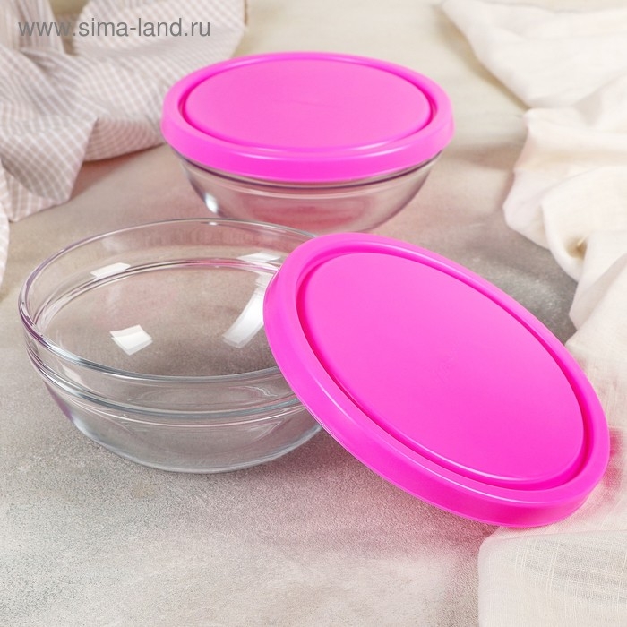 Набор салатников стеклянный Chef's, 1 л, d=17,2 см, 2 шт, с пластиковой крышкой