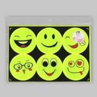 Светоотражающие наклейки «Смайлы», d=6.5 см, 6 шт. на листе, салатовые