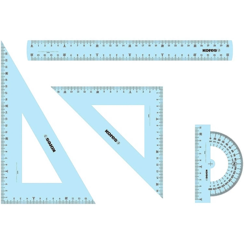 Набор черт. принад. Kores: лин.30см, два треуг 60и45 град-21см, трансп 12см
