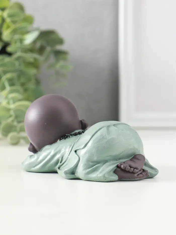 Сувенир полистоун "Маленький спящий будда" зелёно-коричневый 6,5х11х5,3 см