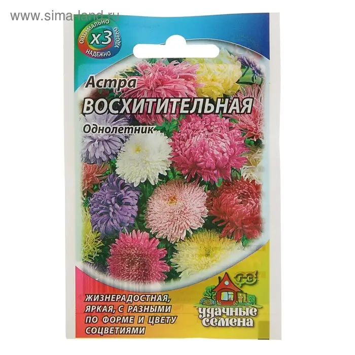 Семена цветов Астра "Восхитительная", ц/п, смесь, О, 0,3 г серия ХИТ х3