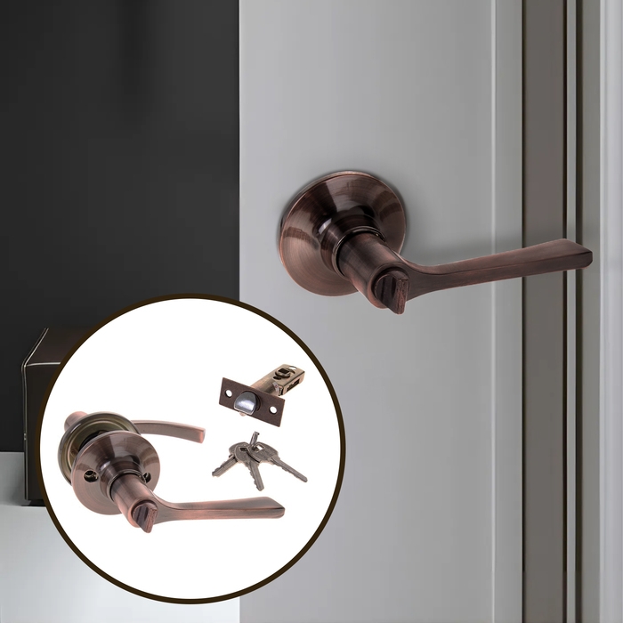 Защелка (мод.3186), межкомнатная, фиксатор, 3 ключа, цвет медь Защелка (мод.3186), межкомнатная, фиксатор, 3 ключа, цвет медь