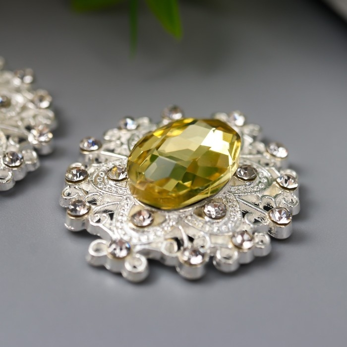 Декор для творчества металл Декор для творчества металл "Медальон узорный" жёлтый кристалл набор 2 шт 2,6х2,4 см