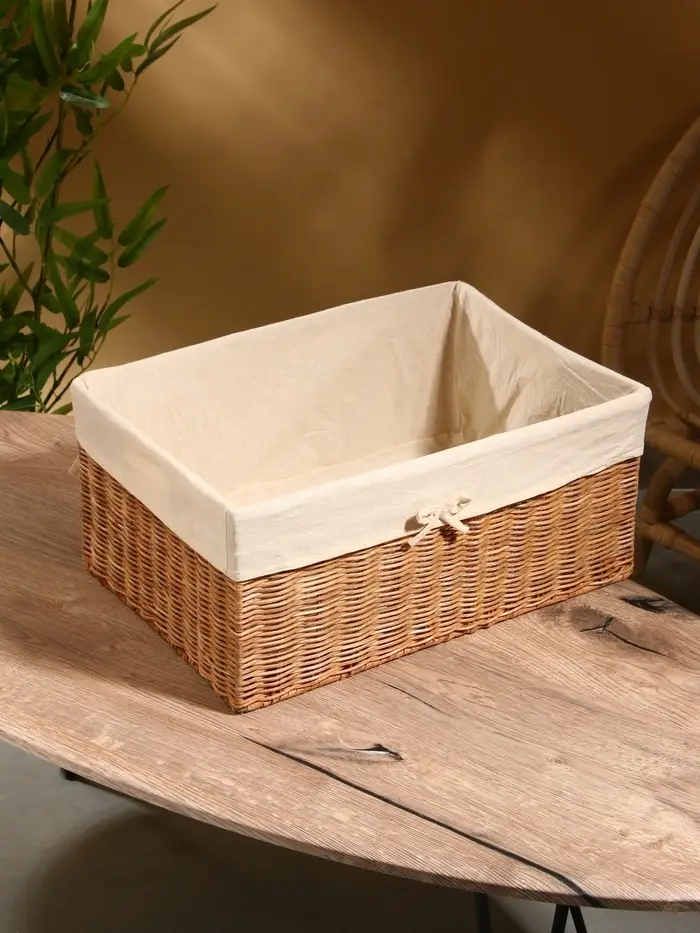 Корзинка прямоугольная с тканевым подкладом, 44×30×20 см, ротанг