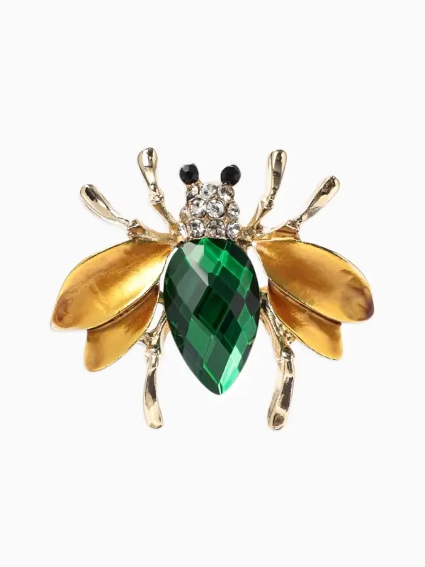 Брошь &laquo;Жук&raquo; с крыльями, кристалл, цвет жёлто-зелёный в золоте