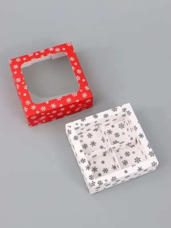 Коробка подарочная для 4 конфет &laquo;Снежинки&raquo;, 10.5&times;10.5&times;3.5 см
