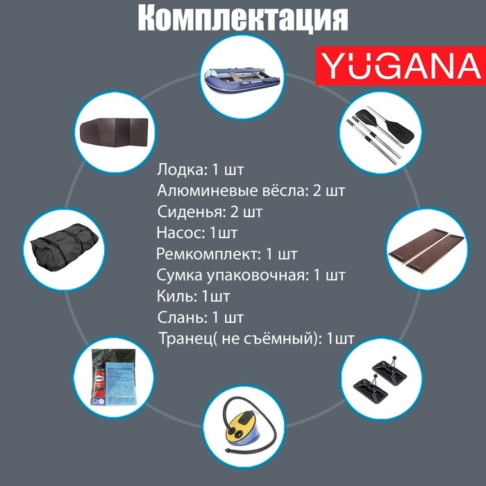 Лодка YUGANA 3600 СК, слань+киль, цвет серый/синий Лодка YUGANA 3600 СК, слань+киль, цвет серый/синий