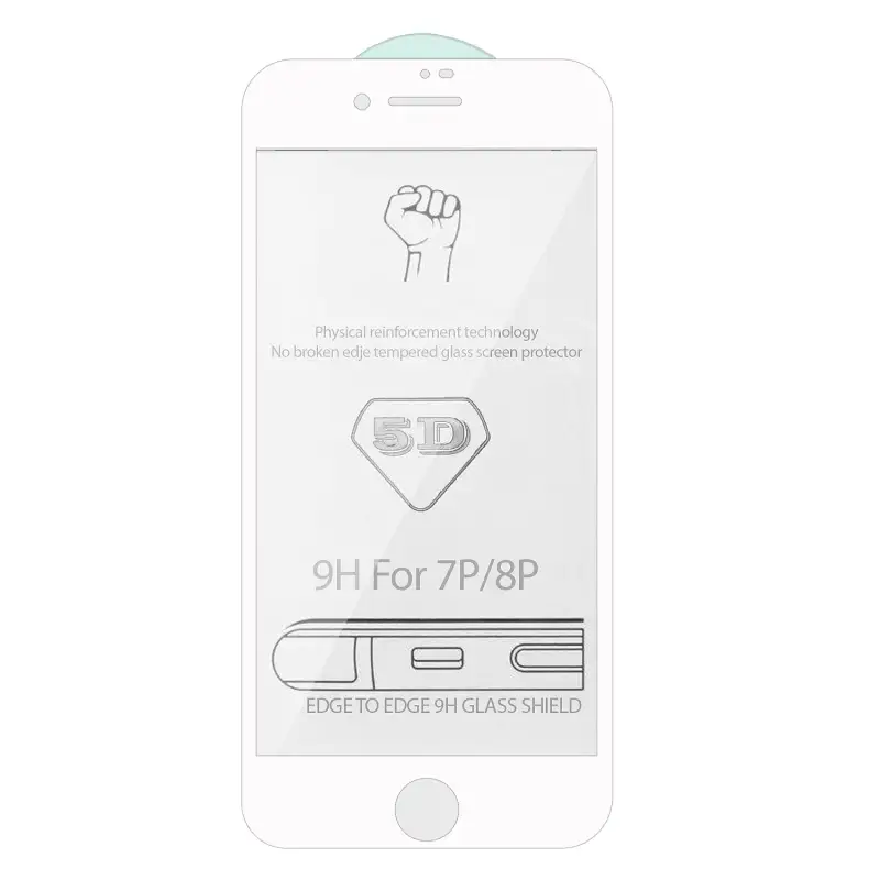 Защитное стекло iPh 7/8 Plus 5D 0.3mm без упаковки  белое (без возврата и обмена)