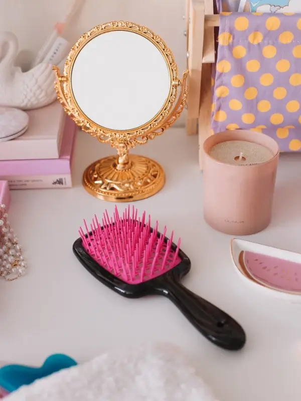 Расчёска массажная, широкая, вентилируемая, 8.5&times;20.5(&plusmn;1) см, чёрная/розовая