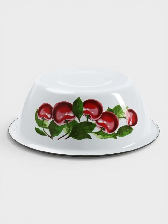 Миска эмалированная &laquo;Вишнёвый сад&raquo;, 2 л, d=23 см, с деколью, белая