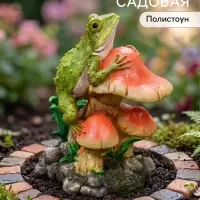 Садовая фигура из полистоуна &laquo;Лягушка на грибе&raquo;, 21&times;15&times;28 см